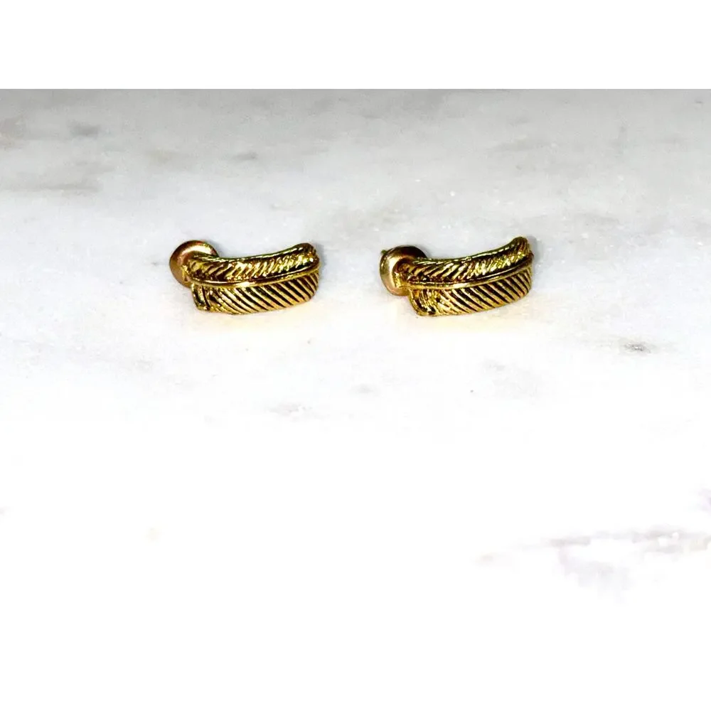 Gold Plated Textured Leaf Post Back Earrings